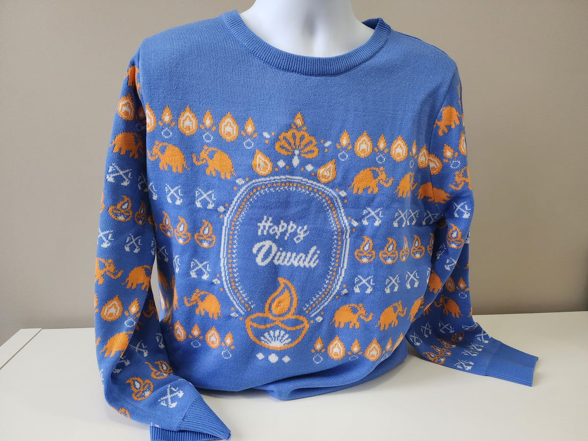 PindLife Knitted Happy Diwali Sweater with Lights, Punjabi Diwali Knit design