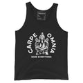 PindLife Carpe Omnia Tank Top in black, front view, Seize Everything Sikh Warrior