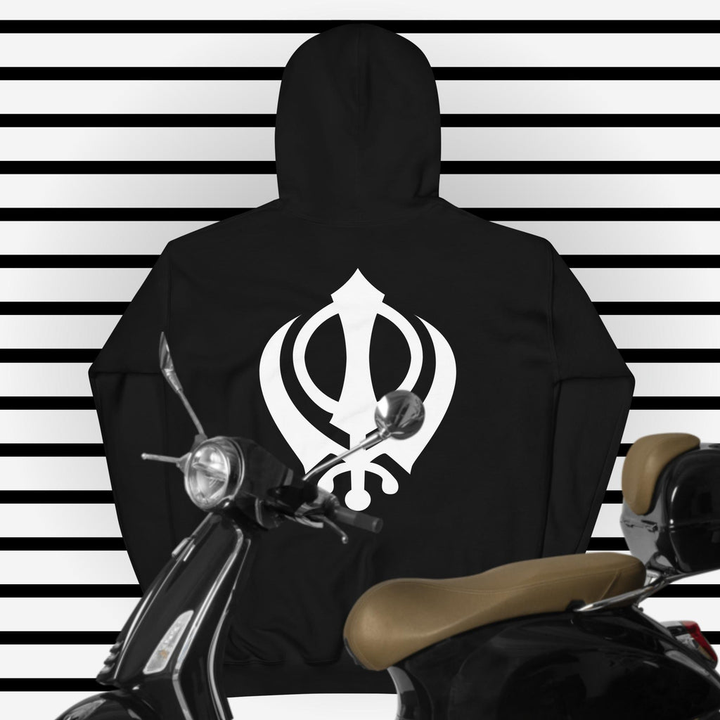 PindLife Carpe Omnia Hoodie with Khanda Back in black, back view, Sikh Warrior