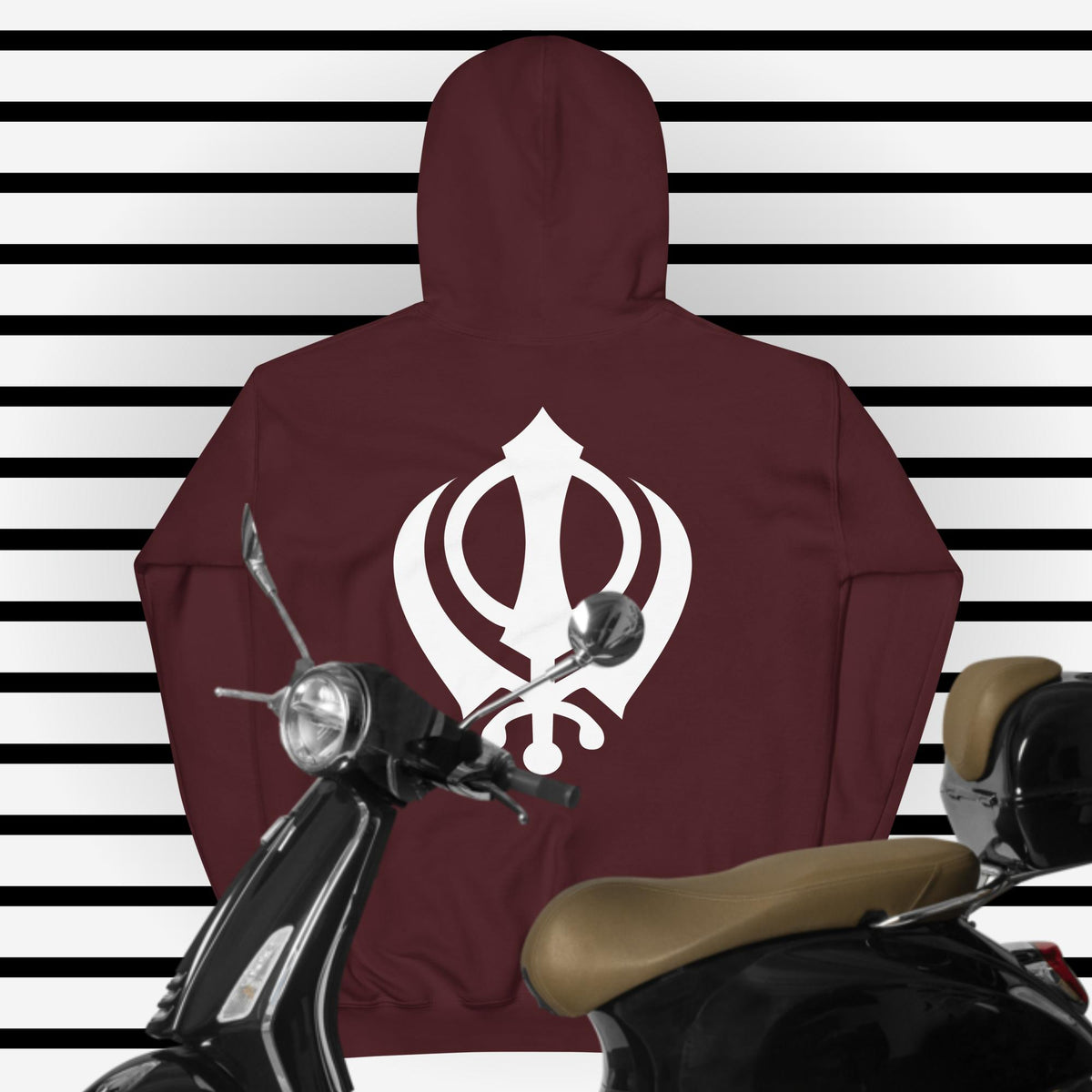 PindLife Carpe Omnia Hoodie with Khanda Back in maroon, back view, Sikh Warrior