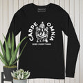 PindLife Carpe Omnia Long Sleeve Shirt in black, front view, Seize Everything Sikh Warrior