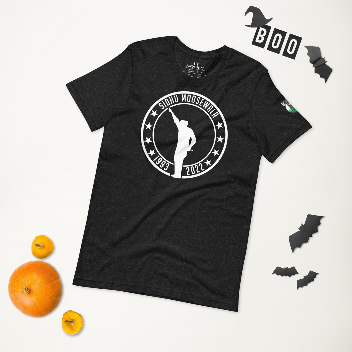 PindLife Sidhu Moosewala Tribute T-Shirt Black in black heather, front view, Punjabi Music