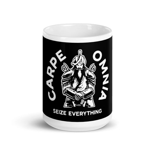 PindLife Carpe Omnia Mug, front view, Seize Everything Sikh Warrior