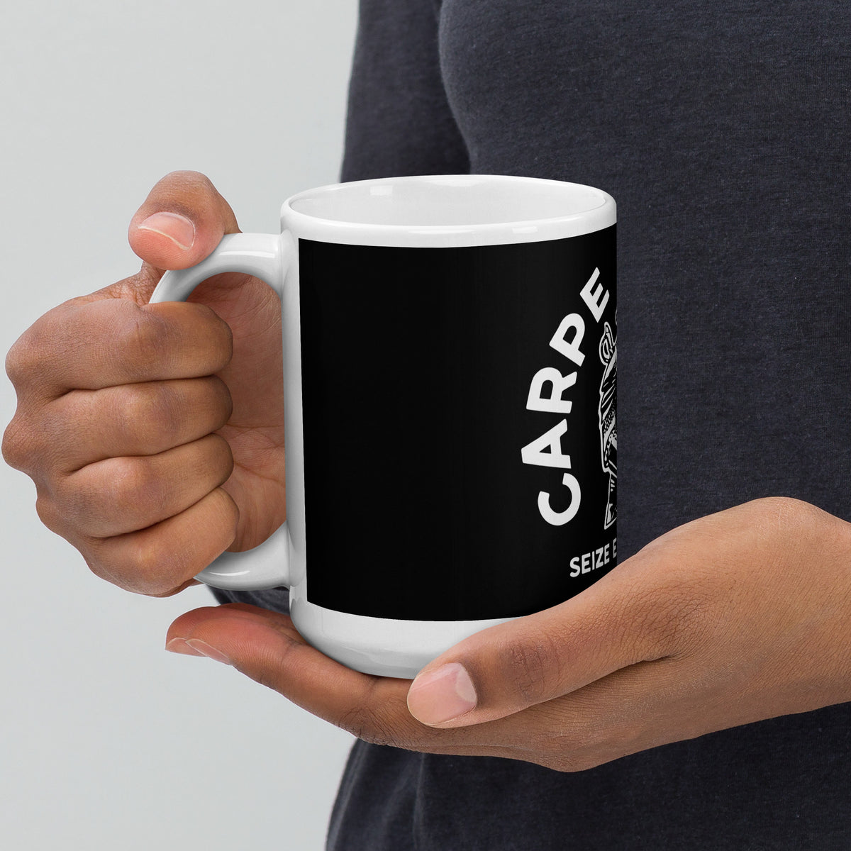 PindLife Carpe Omnia Mug, handle on the left view, Seize Everything Sikh Warrior