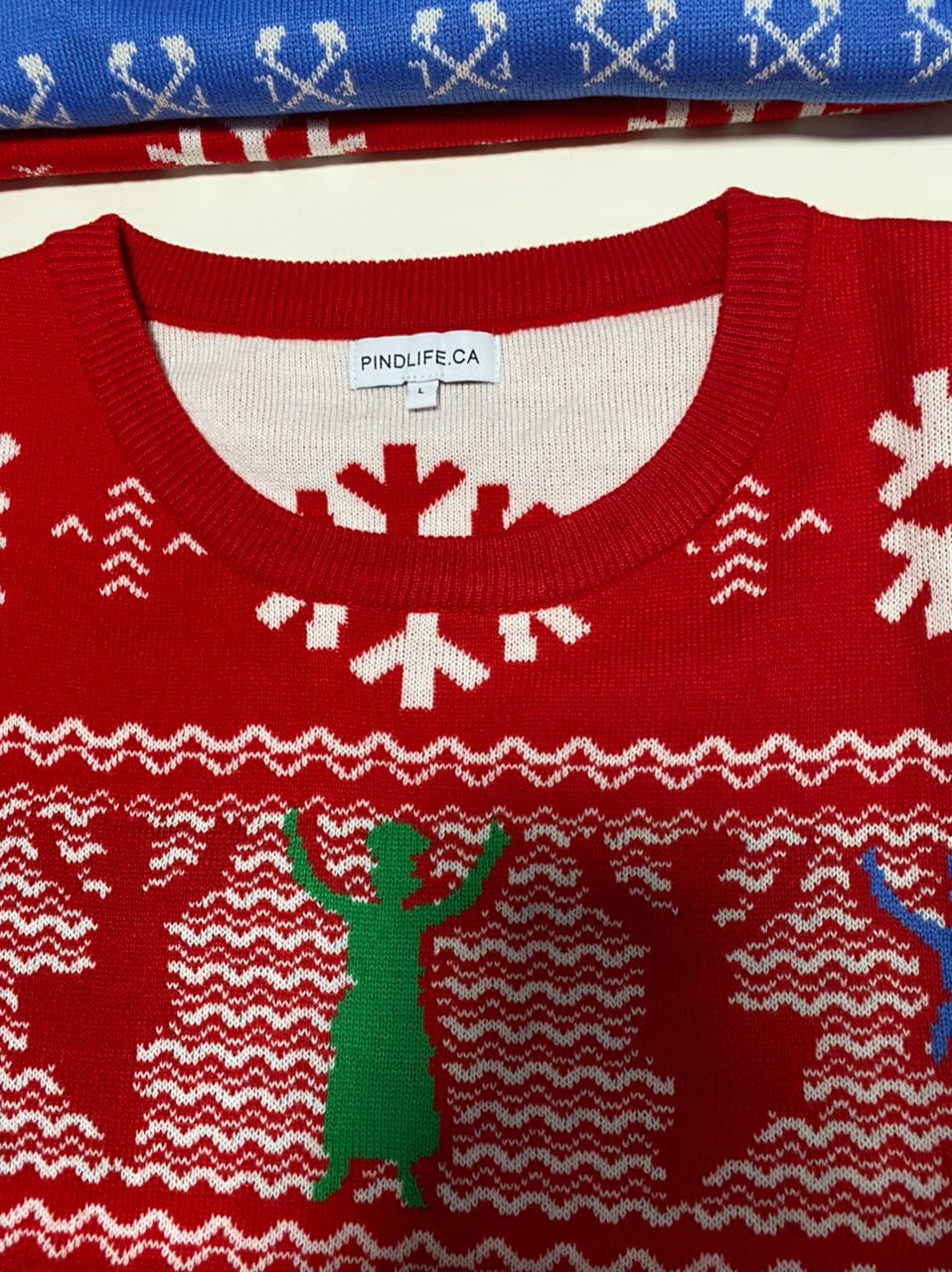 PindLife Knitted All I Want Is Bhangra Sweater, Punjabi Christmas Knit design, alternate view