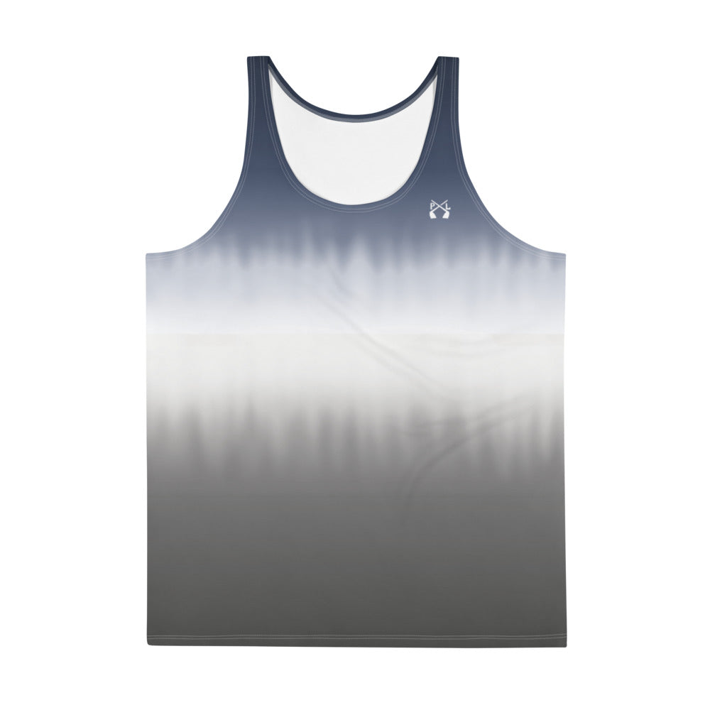 PindLife Men's Stripe Tank Top, front view, Blue/White/Grey