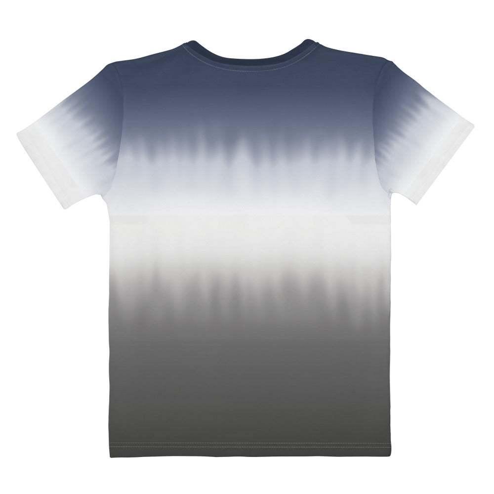 PindLife Women's Stripe T-Shirt, back view, Blue/White/Grey