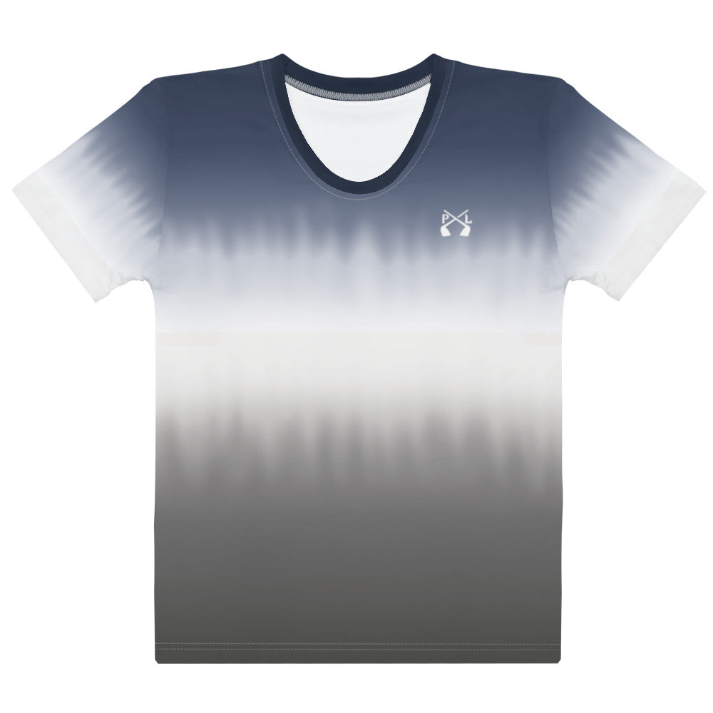PindLife Women's Stripe T-Shirt, front view, Blue/White/Grey