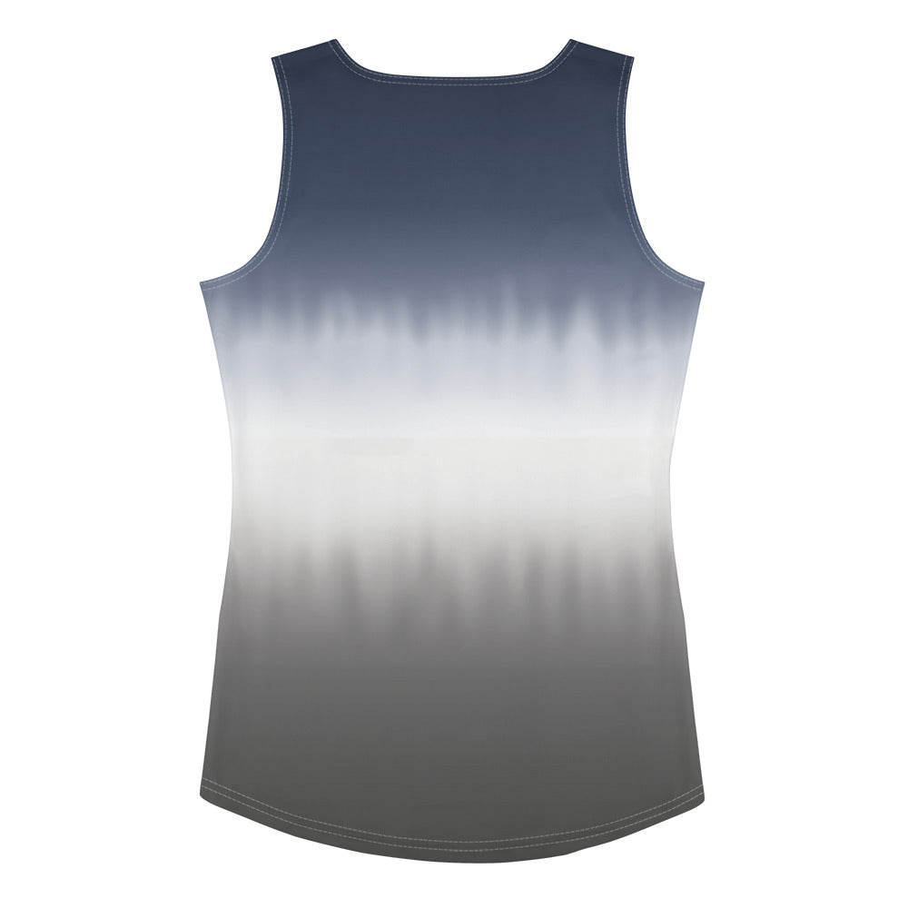 PindLife Women's Stripe Tank Top, back view, Blue/White/Grey
