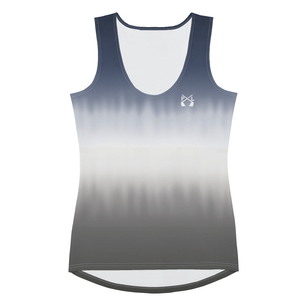 PindLife Women's Stripe Tank Top, front view, Blue/White/Grey