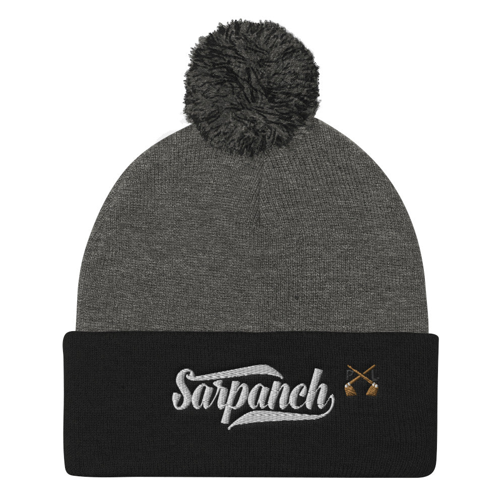 PindLife Sarpanch Pom Pom Knit Cap, Punjabi Winter Toque design, alternate view