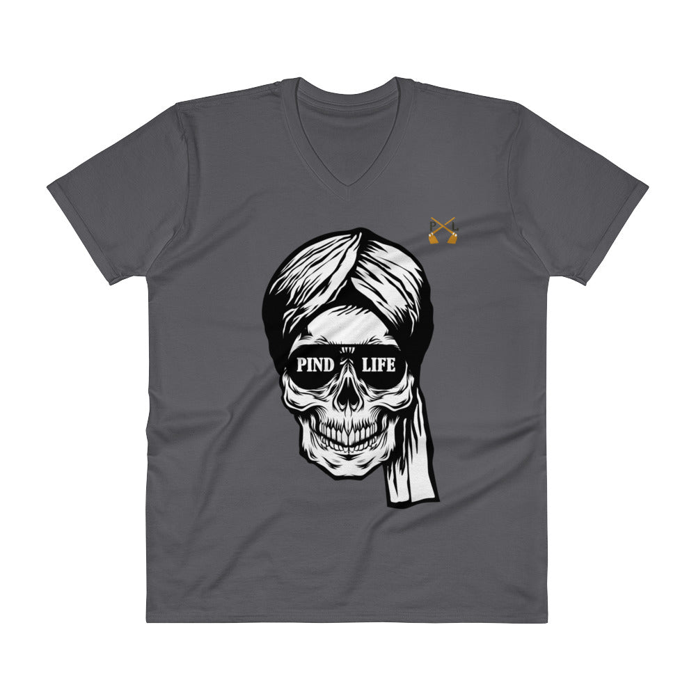 PindLife Skull Singh V-Neck T-Shirt, Punjabi Graphic Tee design