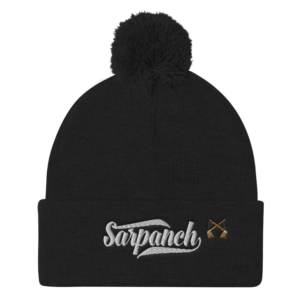 PindLife Sarpanch Pom Pom Knit Cap, Punjabi Winter Toque design, alternate view