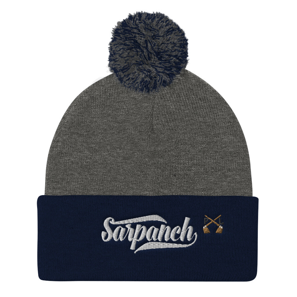 PindLife Sarpanch Pom Pom Knit Cap, Punjabi Winter Toque design