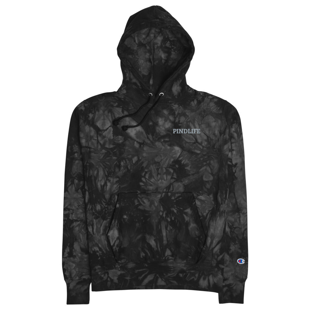 PindLife Champion Tie-Dye Hoodie in black, front view, Punjabi Streetwear
