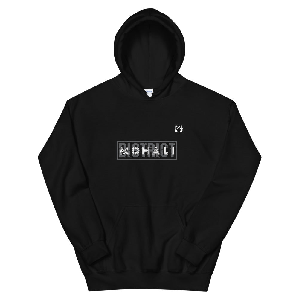 PindLife District Mohali Hoodie in black, Puadh Punjab