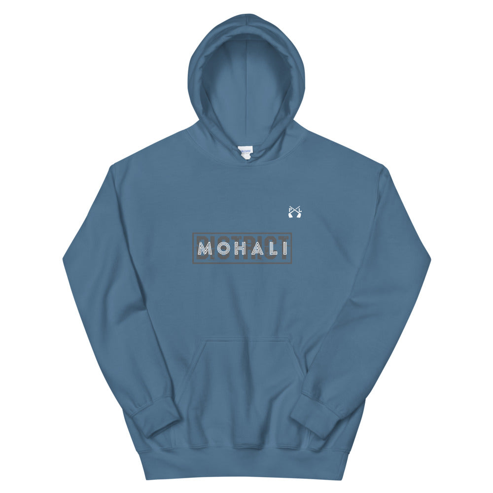 PindLife District Mohali Hoodie in indigo blue, Puadh Punjab