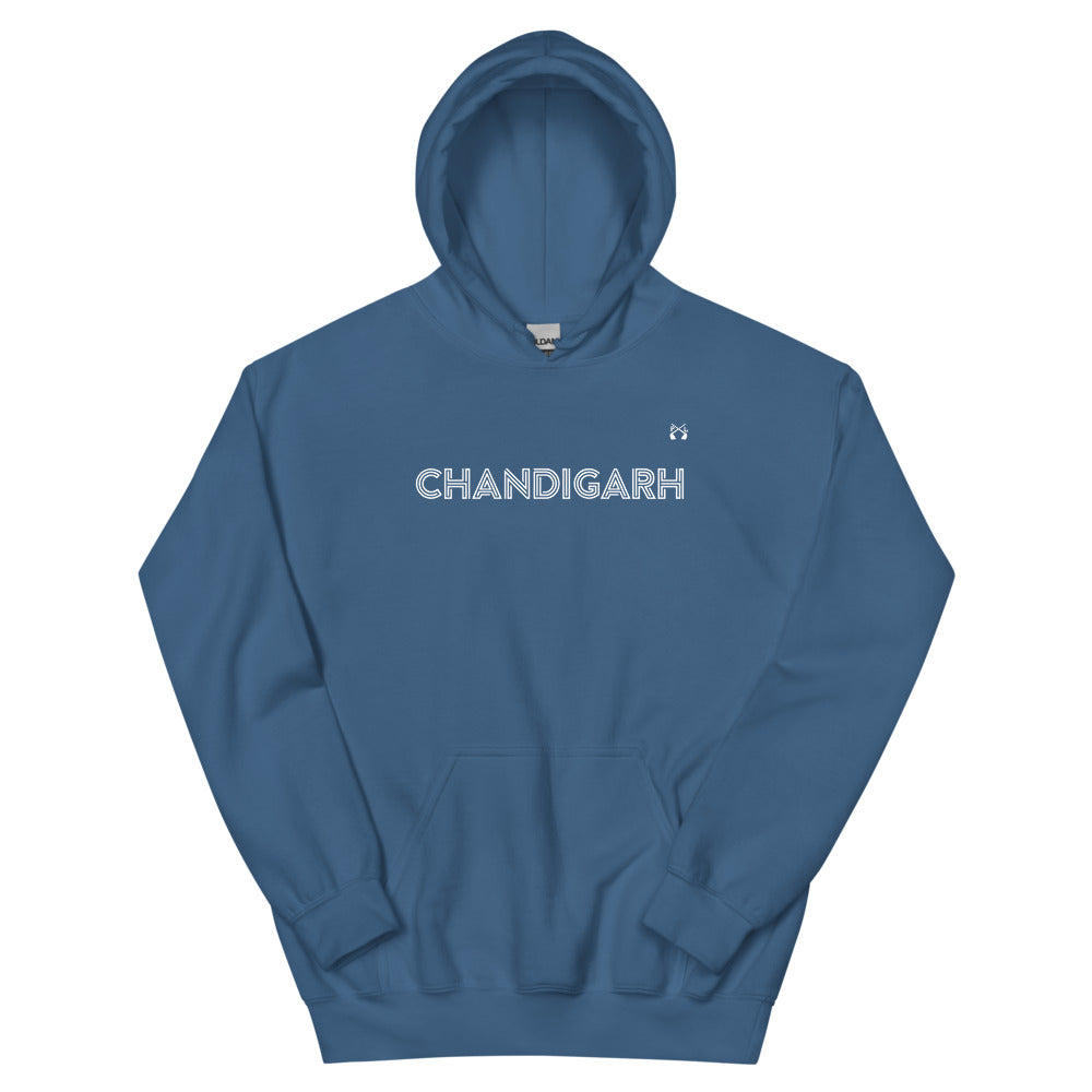 PindLife Chandigarh Hoodie in indigo blue, front view, Punjabi Pride, City Beautiful