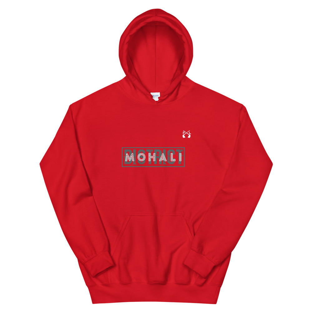PindLife District Mohali Hoodie in red, Puadh Punjab