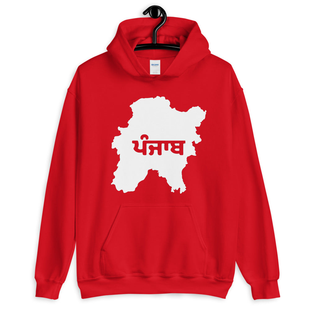 PindLife Old Punjab Hoodie in red, front view, Vintage Punjabi Sweatshirt