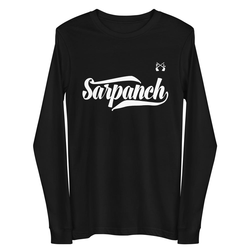 PindLife Sarpanch Long Sleeve Tee in black, front view, Punjabi Pride Shirt