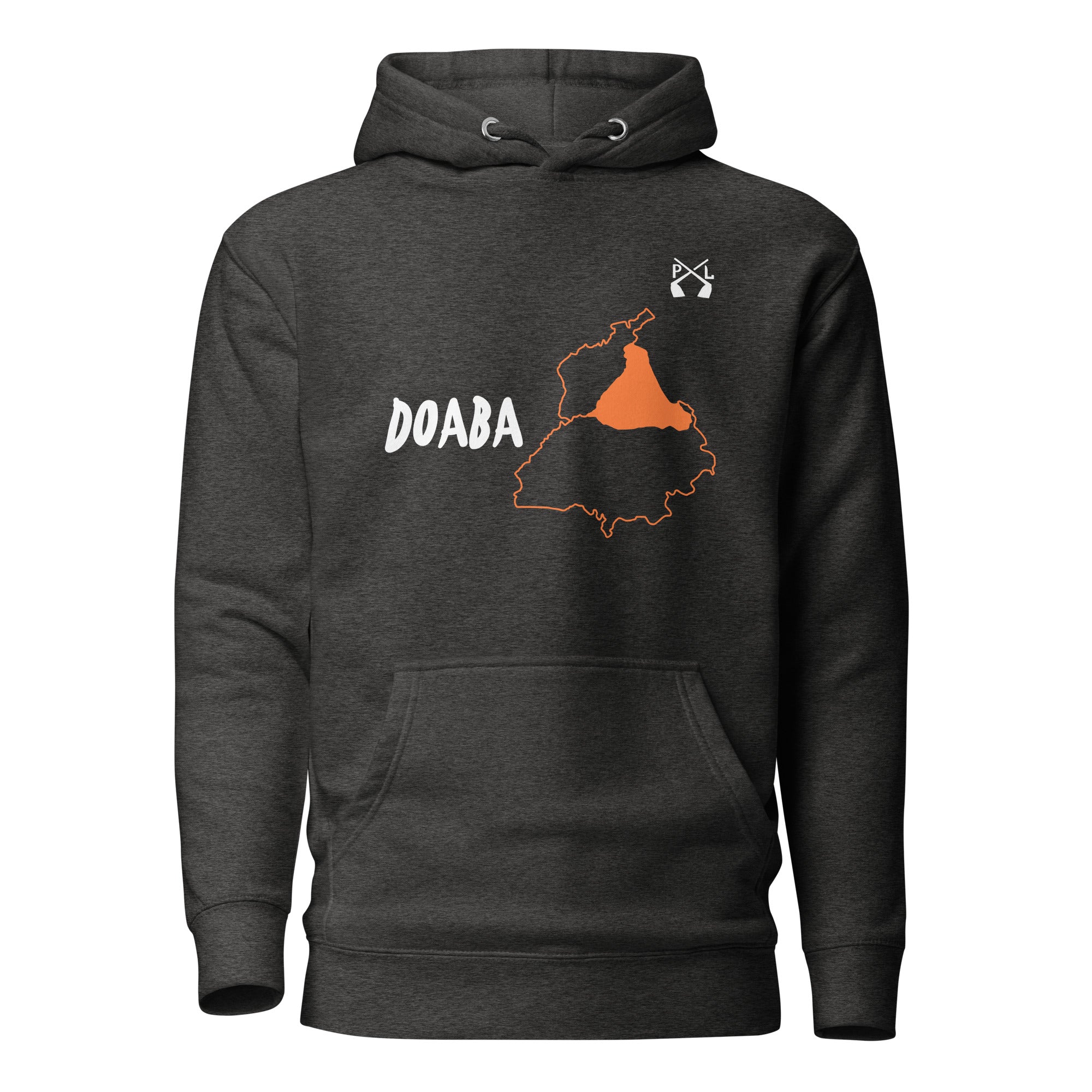 PindLife Doaba Hoodie (English) in charcoal heather, front view, Punjab Region