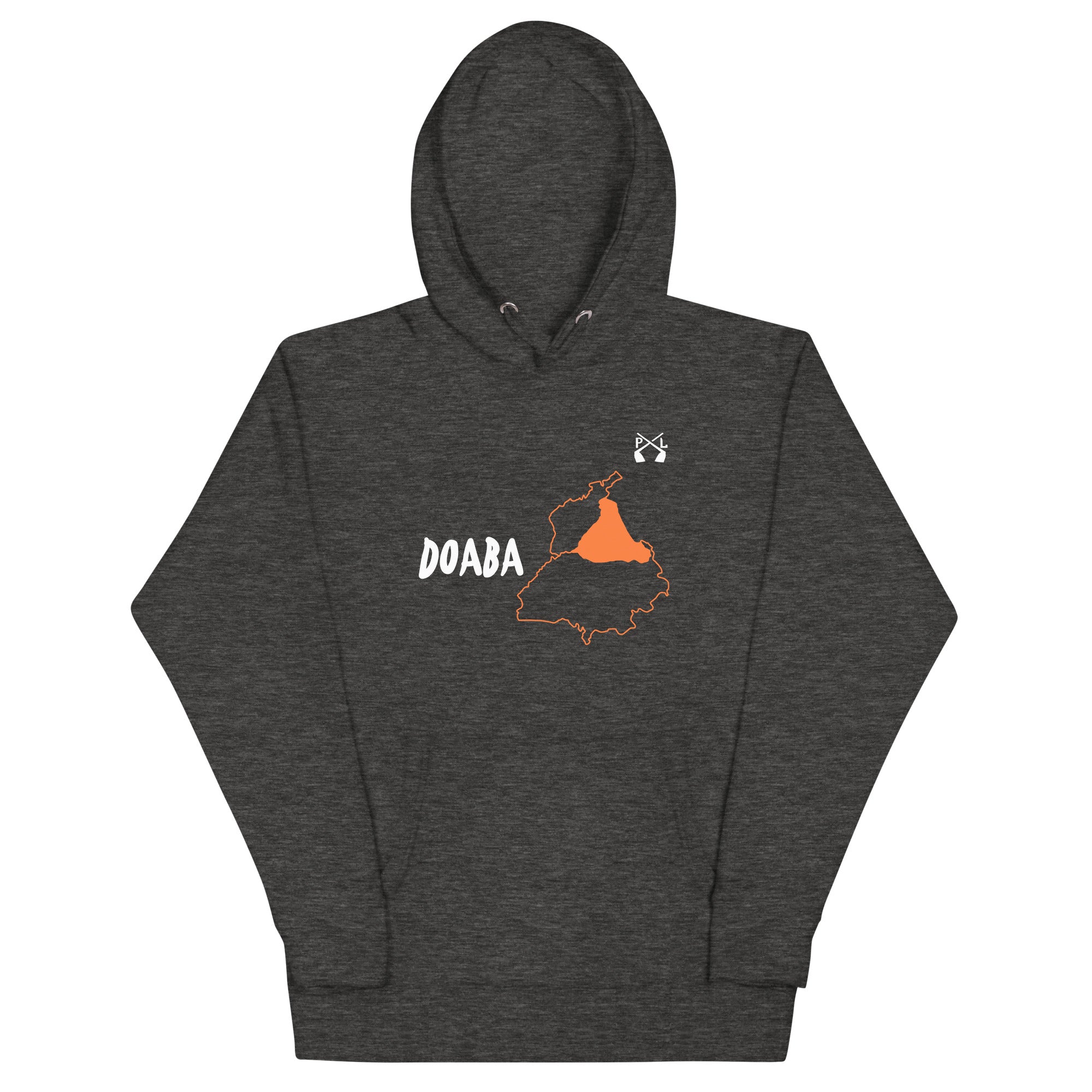 PindLife Doaba Hoodie (English) in charcoal heather, front view, Punjab Region