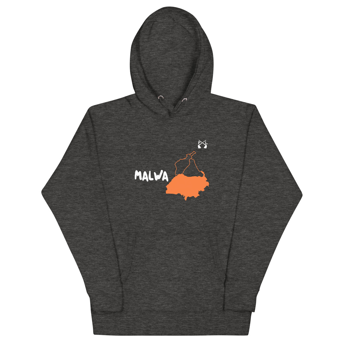 PindLife Malwa Hoodie (English) in charcoal heather, front view, Punjab Region