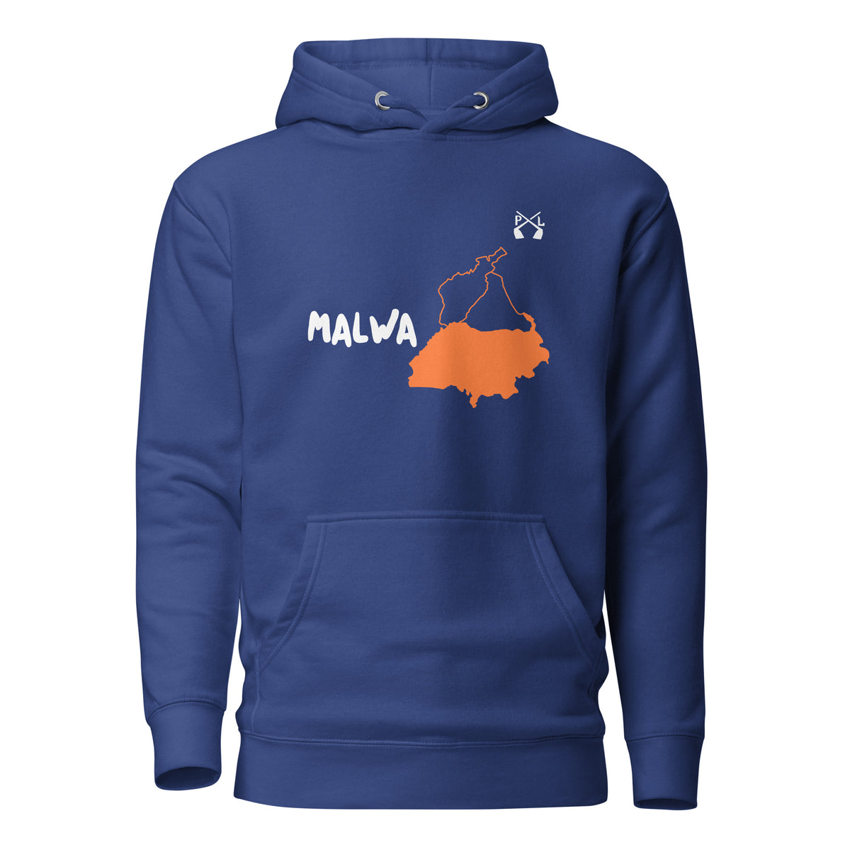 PindLife Malwa Hoodie (English) in team royal, front view, Punjab Region