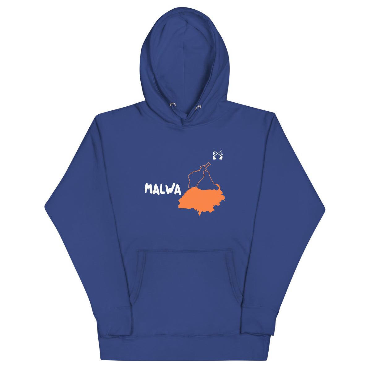 PindLife Malwa Hoodie (English) in team royal, front view, Punjab Region