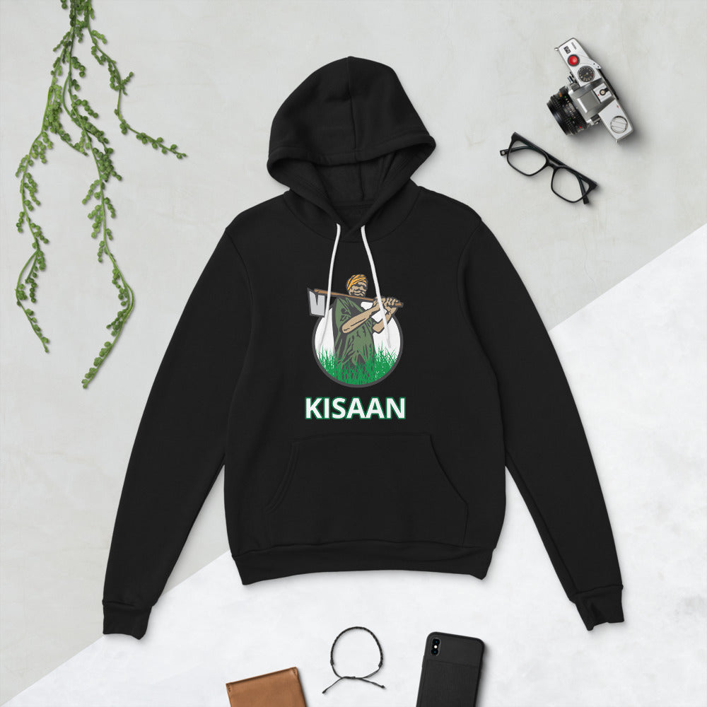 PindLife Kisaan Hoodie in black, front view, Punjabi Farmer Pride Sweatshirt