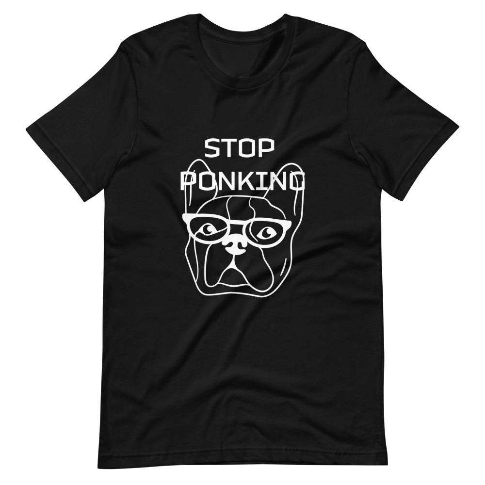 PindLife Stop Ponking T-Shirt in black, front view, Funny Punjabi Slang Tee