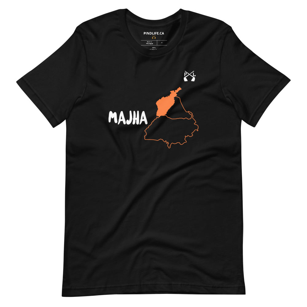 PindLife Majha T-Shirt in black, front view, Punjab Region