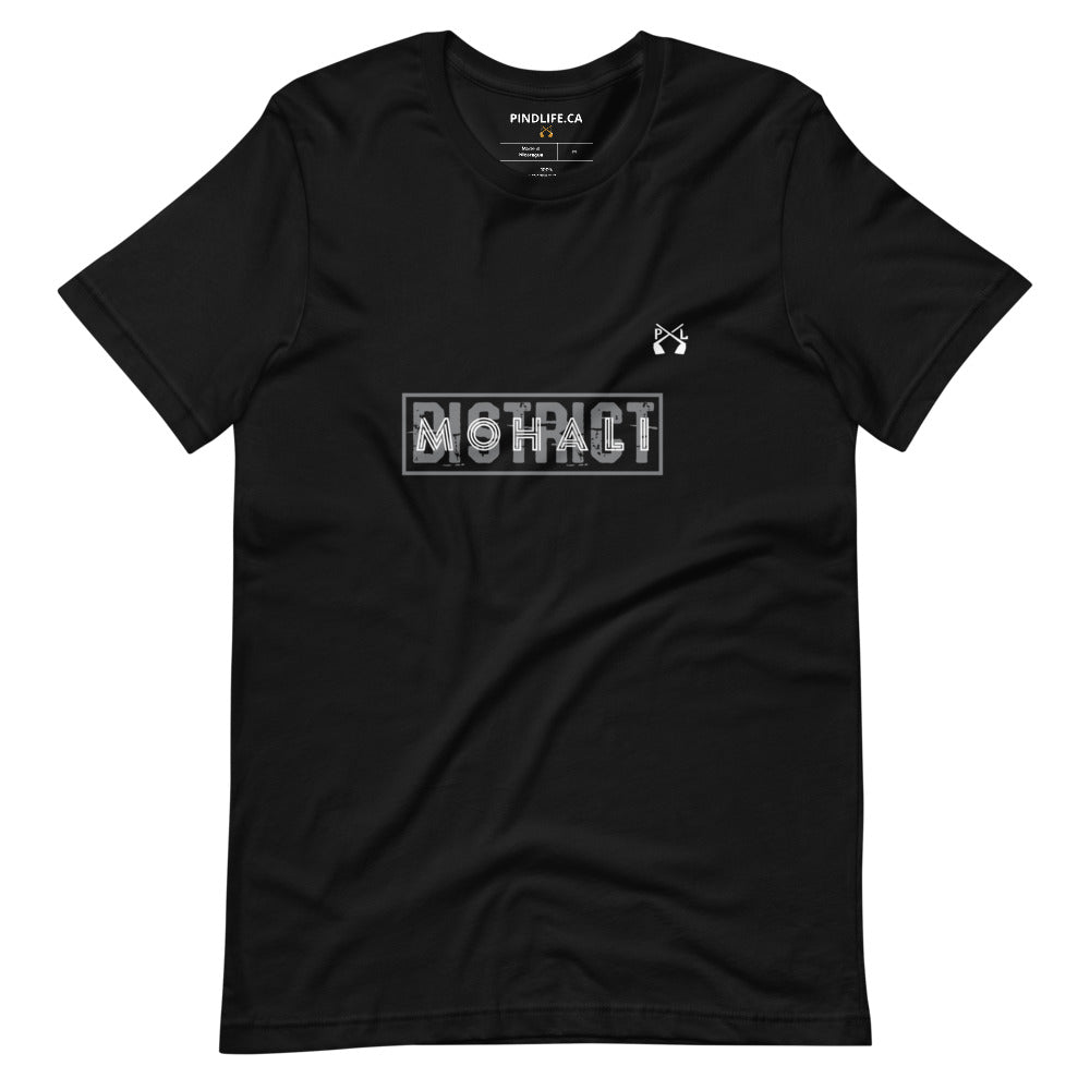 PindLife District Mohali T-Shirt in black, front view, Puadh Punjab
