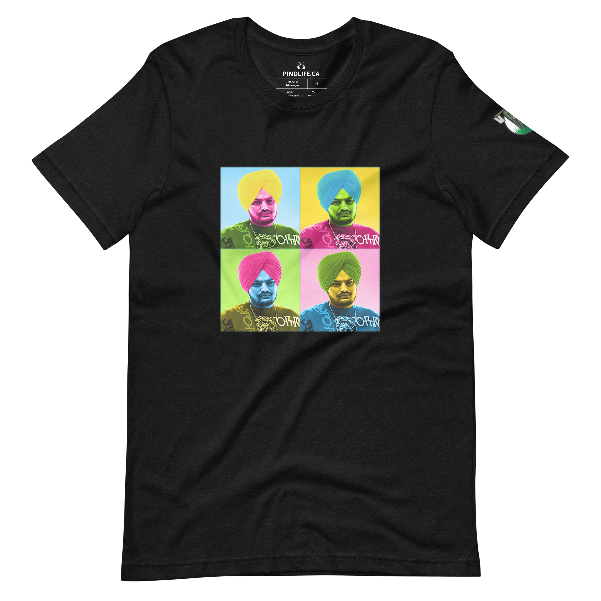 PindLife Sidhu Moosewala Graphics T-Shirt in black heather, front view, Punjabi Tribute Tee