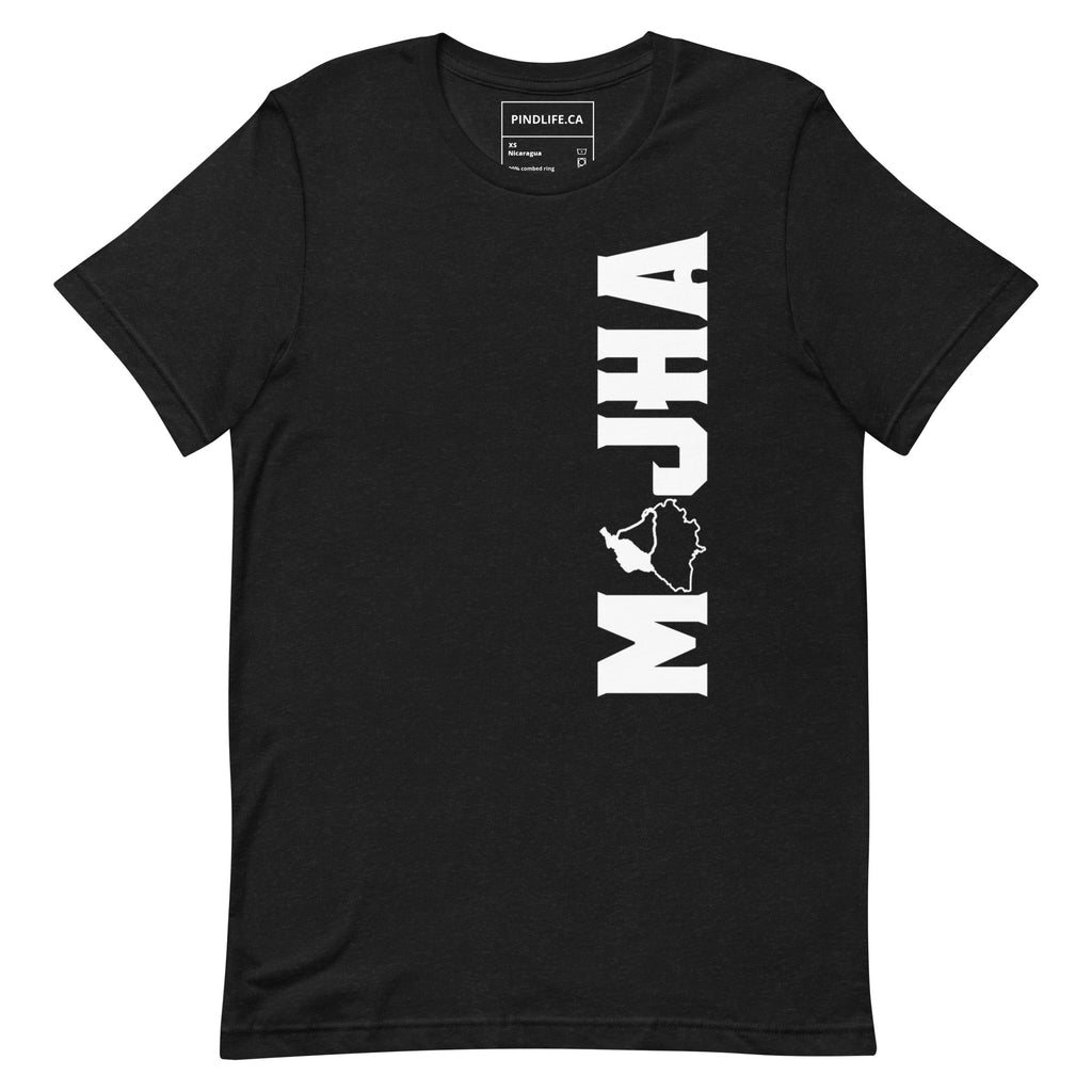 PindLife Majha T-Shirt (Vertical Print) in black heather, front view, Punjab Region