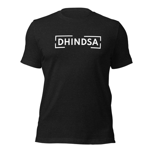 PindLife Dhindsa T-Shirt Black in black heather, front view, Punjabi Surname Tee