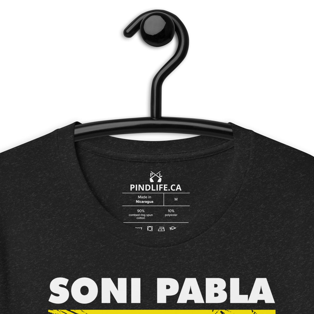 PindLife Soni Pabla Tribute Shirt Black in black heather, close-up of the print, Punjabi Music Tee