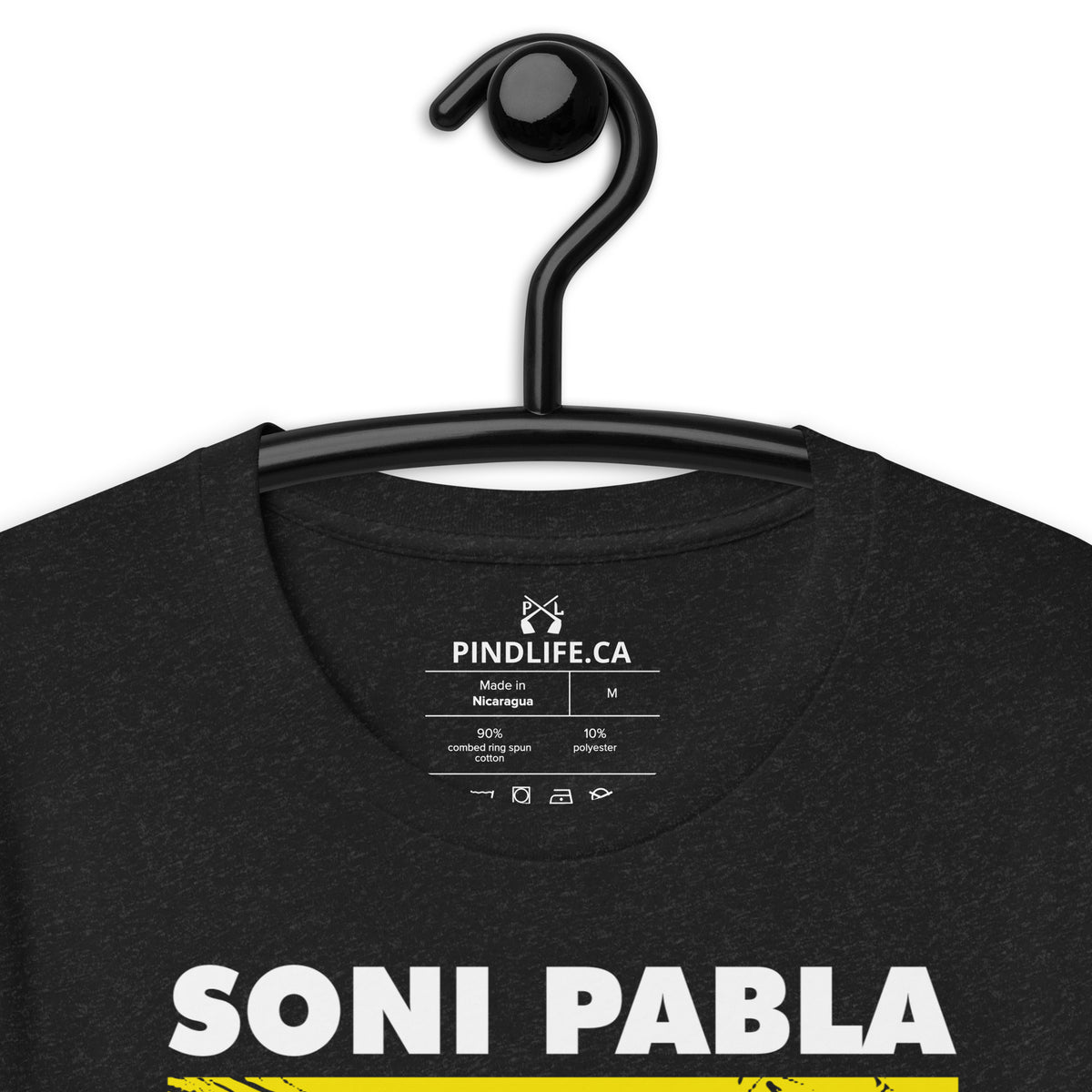 PindLife Soni Pabla Tribute Shirt Black in black heather, close-up of the print, Punjabi Music Tee