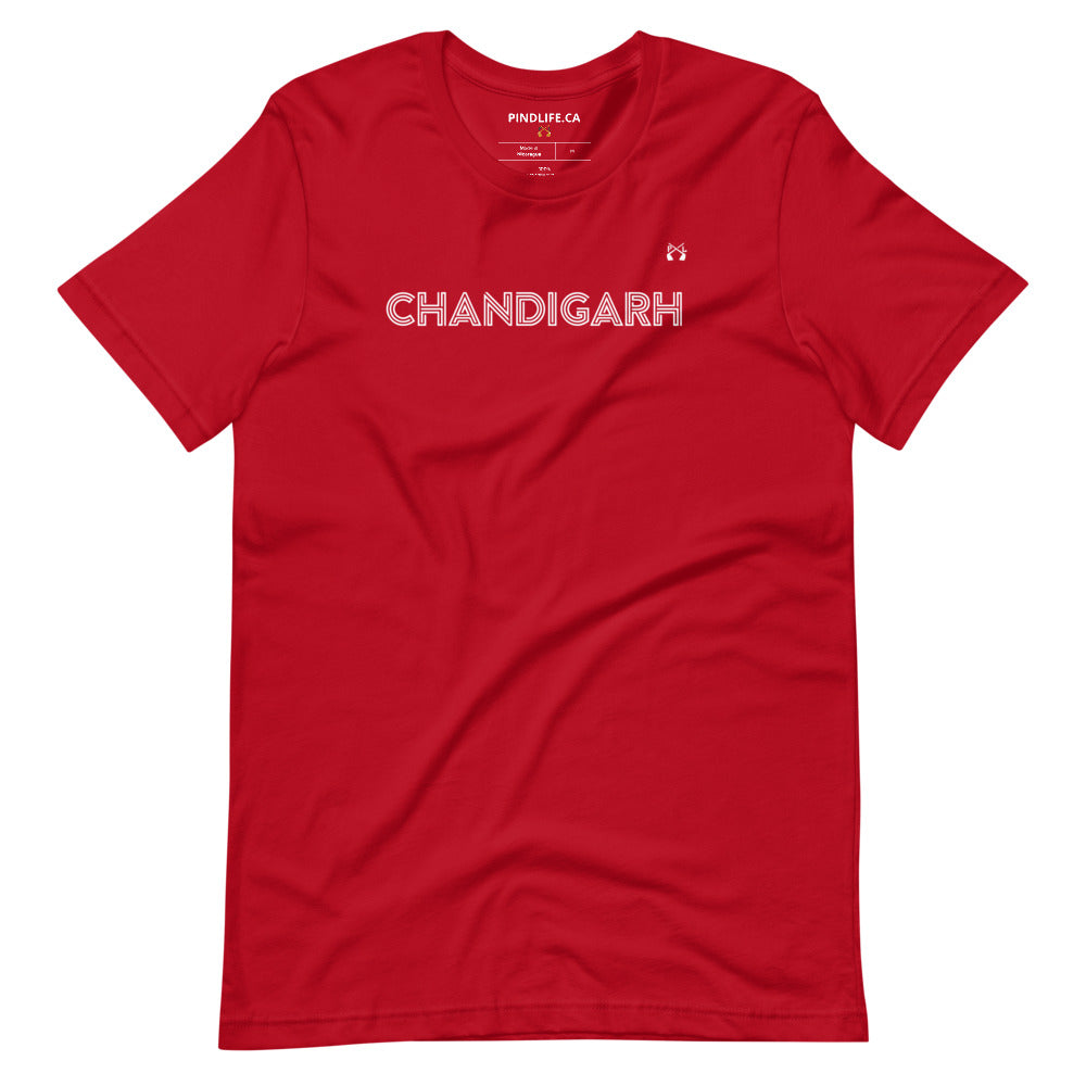 PindLife Chandigarh T-Shirt in red, front view, Punjabi Pride, City Beautiful