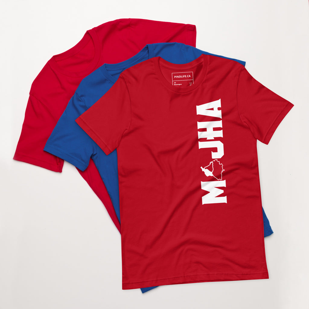 PindLife Majha T-Shirt (Vertical Print) in red, front view, Punjab Region