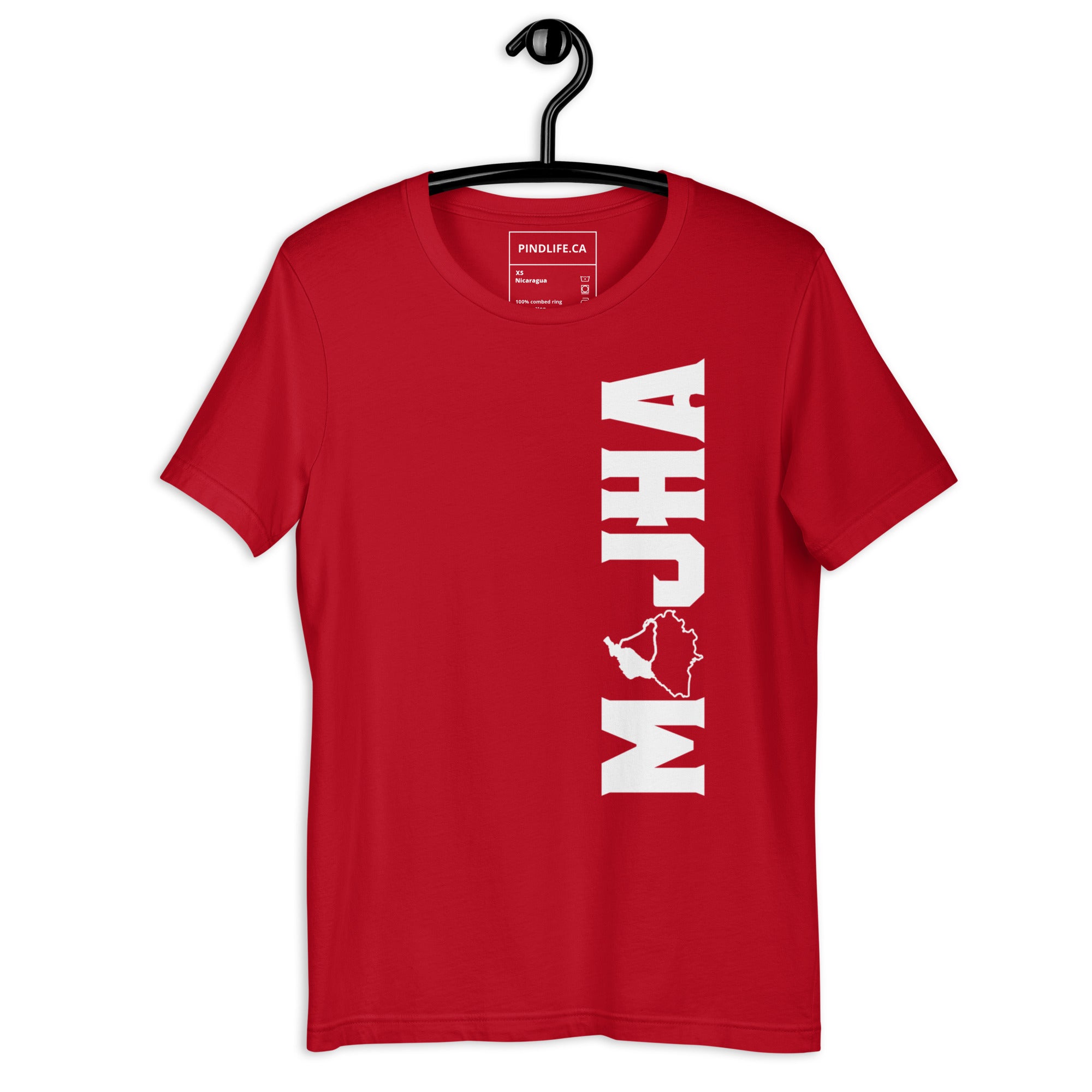 PindLife Majha T-Shirt (Vertical Print) in red, front view, Punjab Region