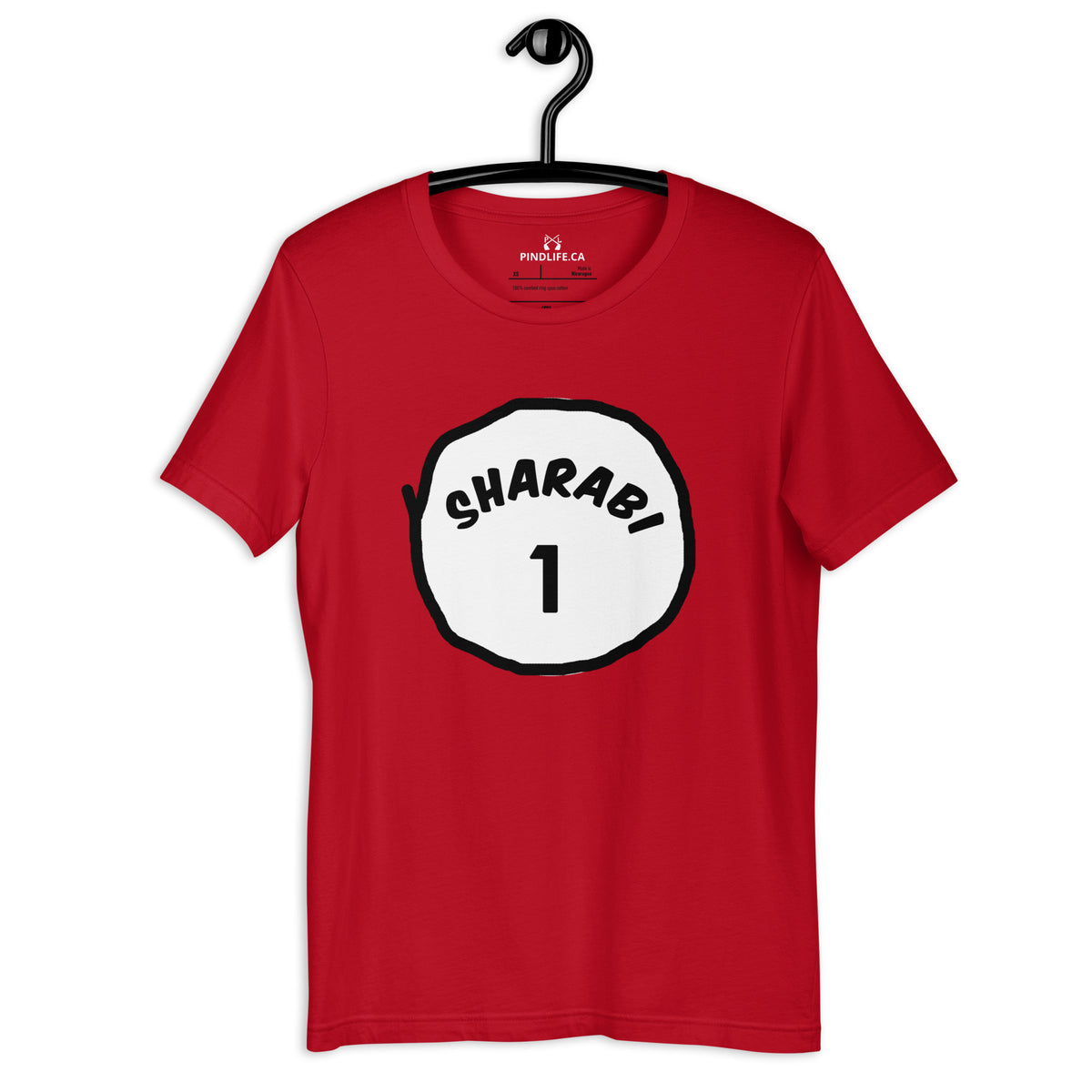 PindLife Sharabi #1 T-Shirt in red, front view, Funny Punjabi Tee
