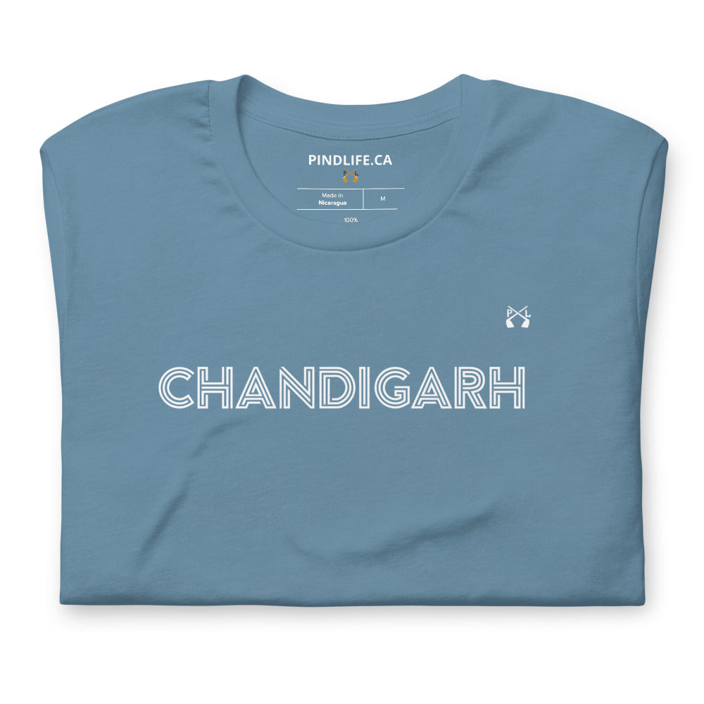 PindLife Chandigarh T-Shirt in steel blue, front view, Punjabi Pride, City Beautiful