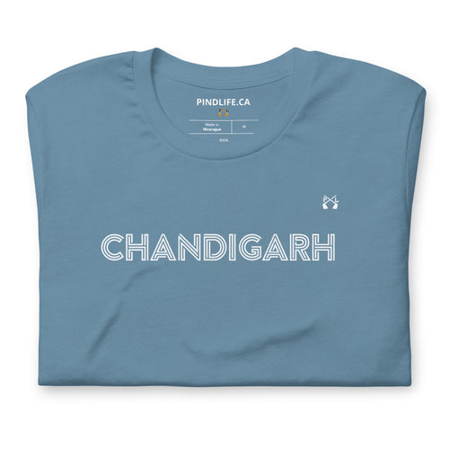 PindLife Chandigarh T-Shirt in steel blue, front view, Punjabi Pride, City Beautiful