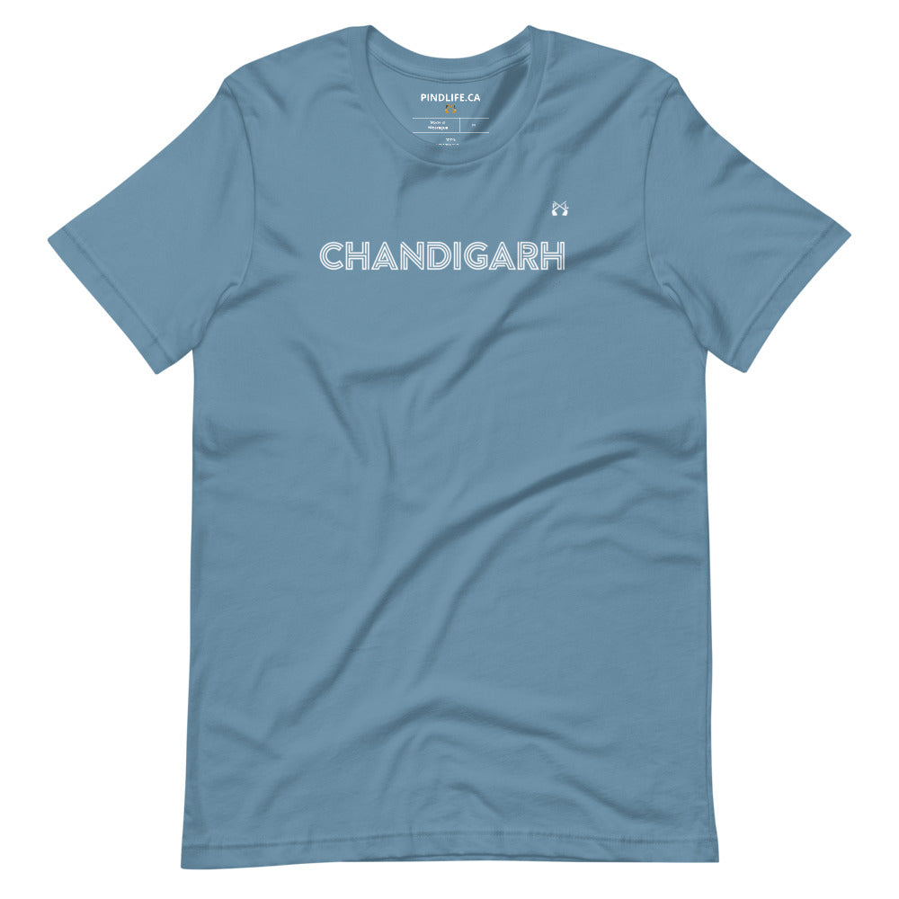 PindLife Chandigarh T-Shirt in steel blue, front view, Punjabi Pride, City Beautiful