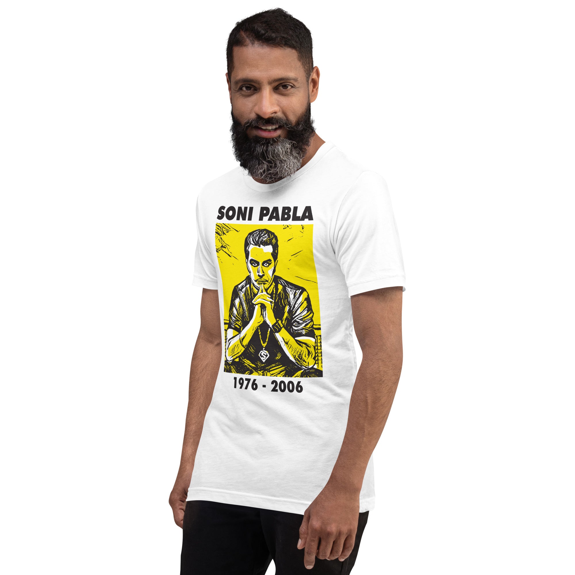 PindLife Soni Pabla Tribute Shirt White in white, left front view, Punjabi Music Tee